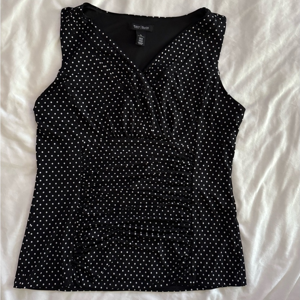 White House Black Market WHBM XL Black and White Polka Dot Sleeveless Top
